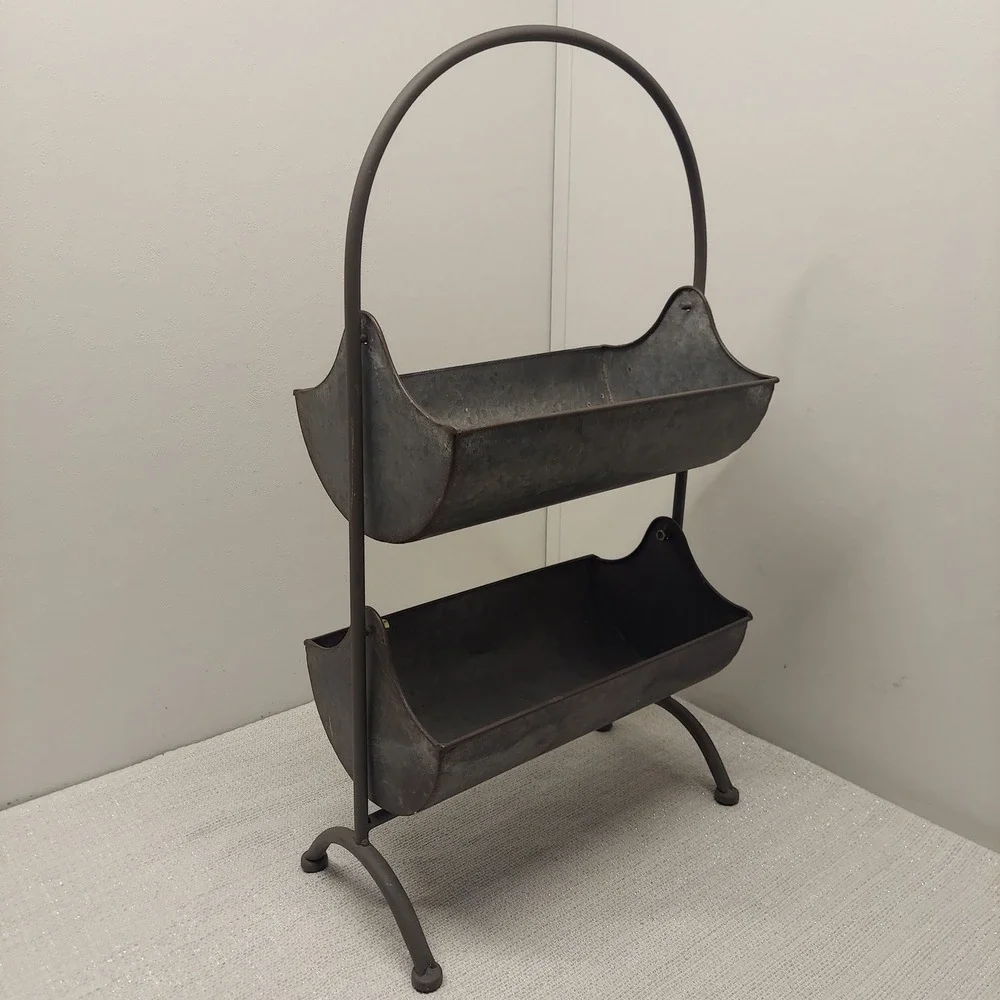 Farmhouse Galvanized Metal Storage Bin Stand Rustic Industrial Organizer